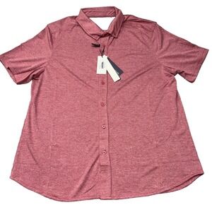 Report Collection Shirt Mens XL Papaya Red Flex Knit Short Sleeve Button Up